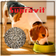 Supravit getreidefreies Lamm-Hundefutteretikett mit Hundeillustrationen und Nährwertangaben in deutscher Sprache.