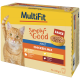 MultiFit 'Simply Good' Katzenfutterkarton mit orangegetigertem Kater, 'SAUCE'-Napfabbildung und der Aufschrift 'Adult Chicken Mix' (92x100g).