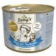 Dosenkatzenfutter mit dem Etikett "Betty's Landhausküche", das Rindfleisch mit Pute, Karotten und Lachsöl enthält, speziell für ältere Katzen.