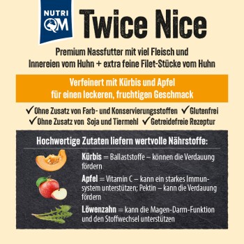Nutri QM Twice Nice Nassfutter für Hunde mit Huhn, Kürbis, Apfel, glutenfrei, ohne Soja, ohne Konservierungsstoffe, getreidefreie Rezeptur.