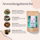 Tiernahrungspaket "Gastro Kräuter", das die natürliche Unterstützung der Verdauung, Linderung von Symptomen, pflanzliche Kraft und das Gleichgewicht des Darms hervorhebt.