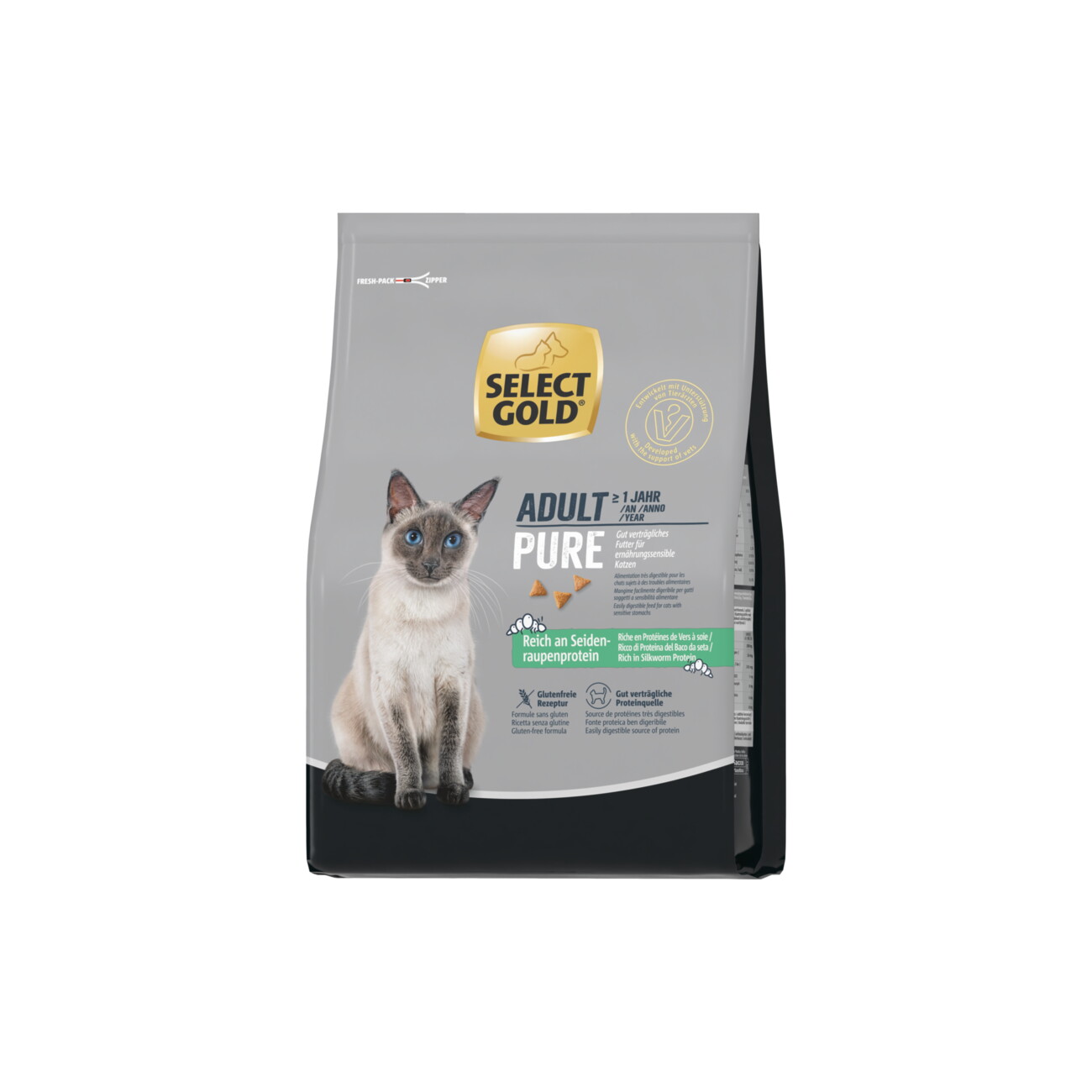 SELECT GOLD Trockenfutter Katze Pure Adult Reich an Seidenraupe 2,5 kg