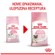 Porównanie opakowań karmy dla kotów Royal Canin Mother & Babycat, z nowym wzorem i ulepszoną formułą, z tekstem w języku polskim.