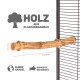 Holzstange für Haustiere, etwa 30,5 cm lang und 3 cm im Durchmesser, beschriftet mit "HOLZ AUS PLANTAGENANBAU" und Sicherheitsikonen.