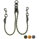Grüne geflochtene Hundeleine mit zwei Clips und schwarzem Zubehör, mit Farboptionen: grün, orange und grau.