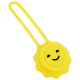 Jouet pour animaux de compagnie en silicone jaune joyeux en forme de soleil souriant, avec une boucle pour un attachement facile.