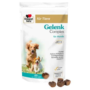 Sachet Doppelherz für Tiere Gelenk Complex für Hunde avec deux chiens courant et des comprimés en forme de cœur, « 60 comprimés à mâcher »