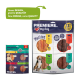 Verpackung für Premiere-Hundeleckerlis mit 'Meaties' und 95 % Fleischgehalt, und einem kleineren 'Snack It'-Paket mit verschiedenen Fleischoptionen.