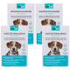 Vier Pakete von 'optipet' Floh- und Zeckenhalsbändern für Hunde, mit Text in Deutsch, Französisch und Italienisch, mit einer Hundillustration.