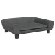 Graues Haustiersofa mit abgerundeten Armen und einem flachen Kissen, mit Knopfdetails auf der Rückenlehne.