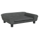 Graues Haustiersofa mit abgerundeten Armen und einem flachen Kissen, mit Knopfdetails auf der Rückenlehne.