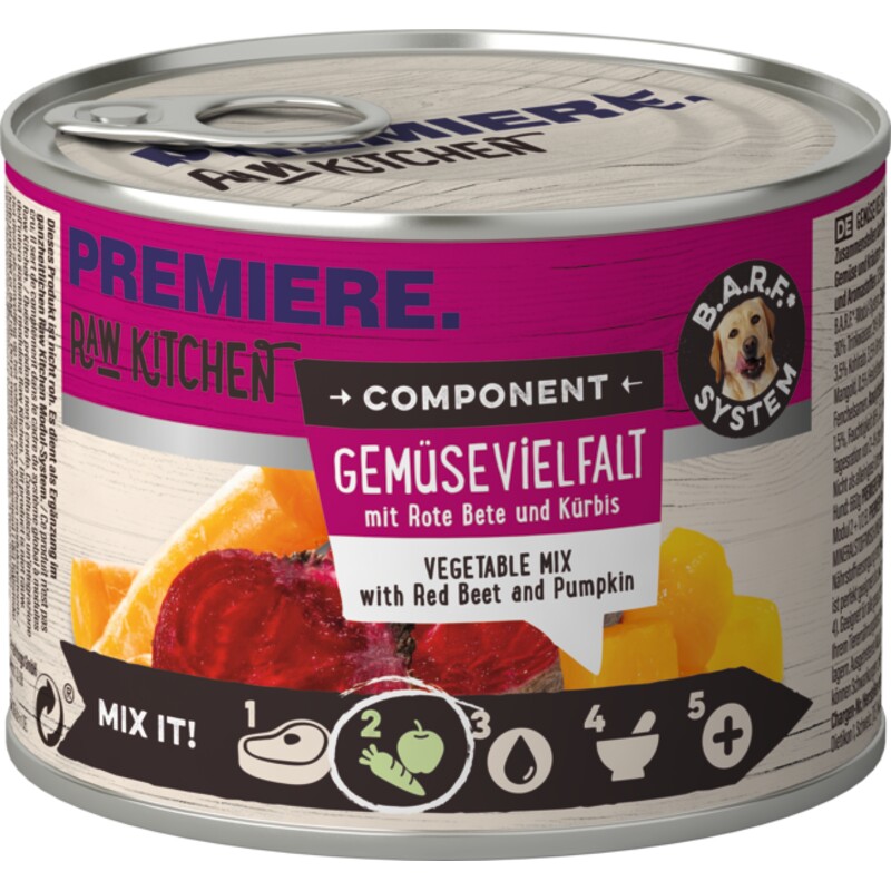PREMIERE PAW KITCHEN Nourriture humide Chien Adulte Composant, Variété de légumes Fruits & légumes 6x200 g