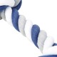 Un jouet en corde tressée coloré pour animaux de compagnie, avec des nuances de bleu, gris et blanc, idéal pour le temps de jeu et le mâchage.