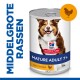 Hill's Science Plan blikvoer voor volwassen honden 7+, met kip, met een prominent label dat 'Middelgrote Rassen' vermeldt.