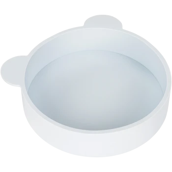 White pet food bowl with bear ears, featuring a smooth interior and rounded edges, designed for small pets.
