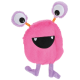 Roze en paarse pluche monster huisdierspeelgoed met twee grote ogen op steeltjes en een brede zwarte mond met witte tanden.