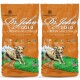 Zwei Beutel Dr. John Gold Hundefutter, reich an Huhn und Gemüse, mit einer Illustration eines laufenden Hundes, jeweils 15 kg, mit Nährwertangaben.