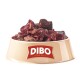 Schüssel gefüllt mit Stücken rohem Fleisch, beschriftet mit "DIBO" und dem Slogan "Für die Besten das Beste" auf einer cremefarbenen Schüssel.