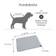 Graue Hundedecke mit einer gefalteten Ecke, der Text hebt ihre Sauberkeit, Hygiene und einfache Pflege hervor, maschinenwaschbar bis 95°C.
