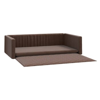 Braunes Haustiersofa mit ausziehbarem Bett, das ein elegantes Design und weichen Stoff für Komfort bietet.