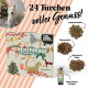 Haustier-Adventskalender mit Hundefoto; Text '24 Türchen voller Genuss!' und Logo 'The Good Stuff'.