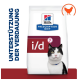 Hill's Prescription Diet i/d Katzenfuttertüte, mit weißem Hintergrund, rotem Streifen und dem Text "UNTERSTÜTZUNG DER VERDAUUNG."