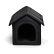 Schwarzes Tierhaus mit einem geneigten Dach und einer offenen Vorderseite, entworfen für kleine Tiere, um einen gemütlichen Ruheplatz zu bieten.