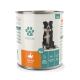 Dosen-Hundefutter mit der Aufschrift "Fellicita", das einen Border Collie auf der Vorderseite zeigt, mit Zutaten: Ente, Gans und Hirse.