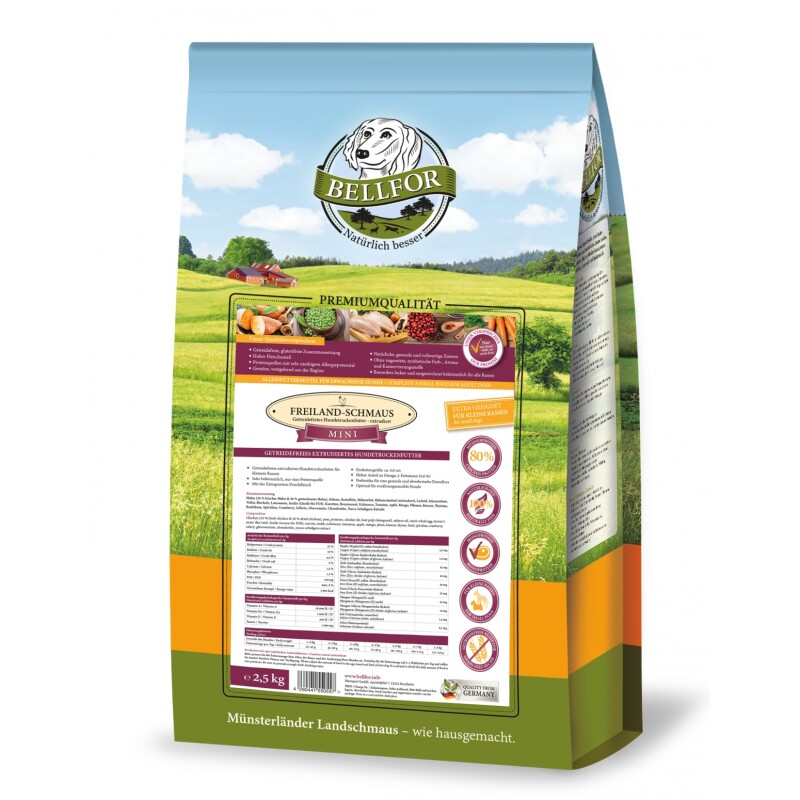 Bellfor Freiland-Schmaus Mini für kleine Hunderassen mit Huhn - 2,5 kg