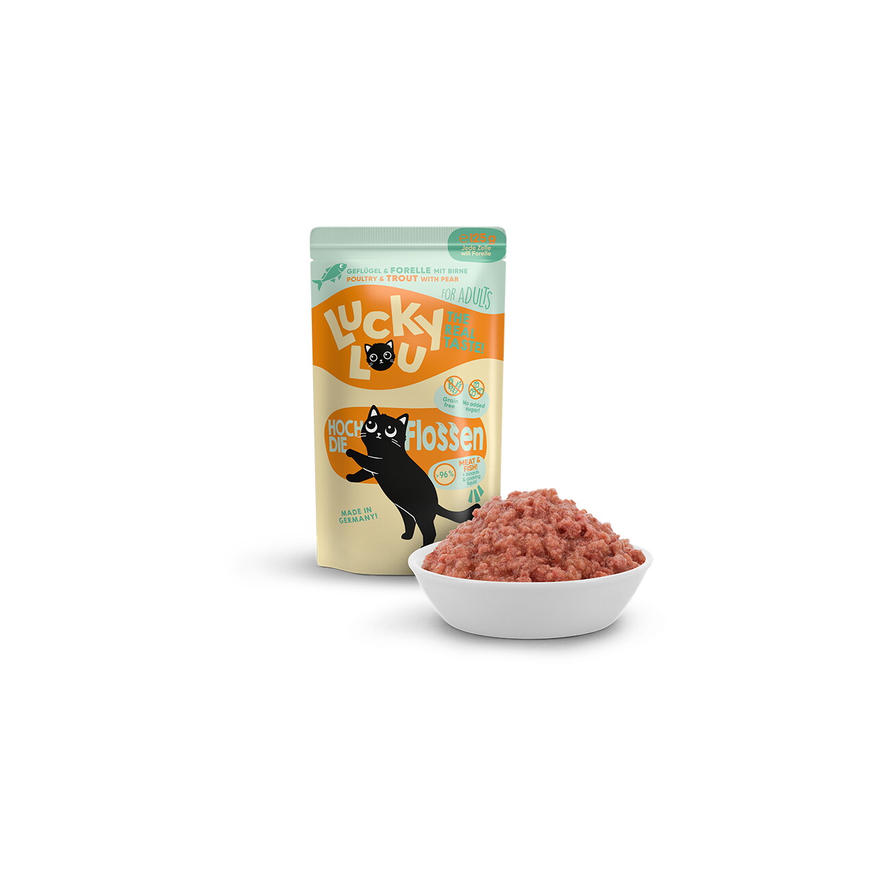 Lucky Lou Nassfutter Katze Adult Geflügel pur und Forelle 32x125 g