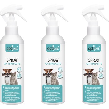 OptiPet Flohspray 3x250ml für direkte Tieranwendung gegen Flöhe, Milben, Zecken, Läuse