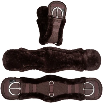Brauner, fleecegefütterter Pferdegurt mit metallenen Schnallen, mit einem gesteppten Design und weichen Kanten für Komfort.