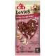 8in1 Lovies Meaty Sausage Wraps Tasche mit lächelndem Hund, herzförmigem Fenster, das wurstumschlungene Leckerlis zeigt, und Schneeflocken.