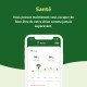 Un smartphone montre une application de santé pour animaux de compagnie sur un fond vert, affichant des détails de poids et le texte "Santé" et "Vous pouvez maintenant...".