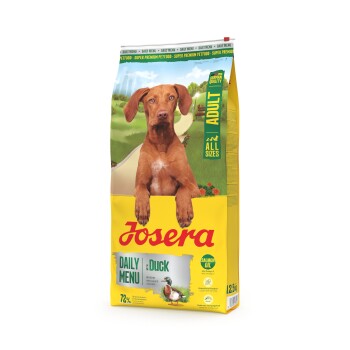 Josera Daily Menu Adult Hundefutter mit Ente und Lachsöl, geeignet für alle Größen, 12,5 kg Beutel, deutsche Qualität.