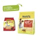 Deux paquets de nourriture pour chiens MultiFit : un rouge "mellos ADULT MINI" et un jaune "mellos MINI ADULT," tous deux avec "Nouveau DESIGN, même QUALITÉ."