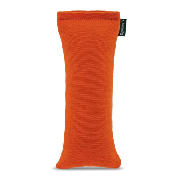 Orangenes rechteckiges Hundespielzeug mit schwarzem Etikett „Ronner's“ an der Seite.