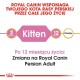 Opakowanie karmy dla kotów perskich Royal Canin, podkreślające etapy kociąt i dorosłych, z tekstem o przejściu na Persian Adult po 12 miesiącach.