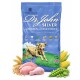 Blaue Tüte von Dr. John Silver Hundefutter mit Huhn, Gemüse, einer laufenden Hundillustration, 18% Protein, 6% Fett und Gesundheitsicons.