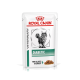 Royal Canin Diabetiker Katzenfutterbeutel mit einer grauen getigerten Katze, beschriftet mit "DIABETIC" und "DÜNNE SCHEIBEN IN SOßE."