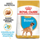 Royal Canin Welpen Boxer Hundefutterbeutel mit einer Illustration eines Boxer-Welpen, mit Text, der die rassespezifische Ernährung und die Unterstützung des Immunsystems hervorhebt.
