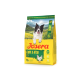 Josera Light & Vital Hundefutterbeutel für erwachsene Hunde mit schwarz-weißem Hund, Hühnerbild und Text "Deutsche Qualität", "Alle Größen" und "72% tierisches Protein."
