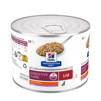 Hill's Prescription Diet Digestive Care i/d Dosenfutter für Welpen mit Huhn, hergestellt in Italien.