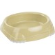 Gelber Futternapf für Haustiere mit einer glatten Oberfläche und weißen Akzenten, entworfen für Hunde oder Katzen.