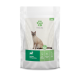 Katzenfutterverpackung mit einer hellen Katze auf der Vorderseite, gekennzeichnet 'Fellicita Adult' mit 'Damwild und Kartoffeln' in grüner Schrift.