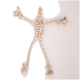 Ein Seilspielzeug in Form einer Strichfigur, mit verdrehten beige- und weißen Strängen und ausgefransten Enden für zusätzliche Textur.