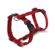 Rotes verstellbares Nylon-Hundegeschirr mit schwarzen Kunststoffschnallen und Metall-D-Ring, mit „WOLTERS“ auf der Schnalle beschriftet.