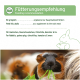 Bild zeigt Meerschweinchen, die Grünfutter fressen, mit täglichen Fütterungshinweisen auf Deutsch und Englisch für Kleintiere.