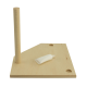 Holzspielzeug-Bauplatte für Haustiere mit einem vertikalen Pfosten und einer Tube Kleber auf einer hellen Holzoberfläche.