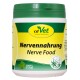 Behälter von cdVet Nervenahrung, beschriftet mit "Nervenahrung" in fettem schwarzen Text, mit einem grünen Deckel und einer Grafik einer Nervenzelle, die "100% NATUR" angibt.